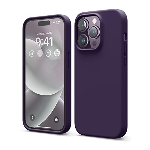 elago Liquid Silicone Case Kompatibel mit iPhone 14 Pro Hülle (6.1"), Hochwertiges Silikon, Ganzkörperschutz - 4 Schichten stoßfeste Handyhülle, kratzfestes weiches Mikrofaserfutter (Dunkellila) von elago