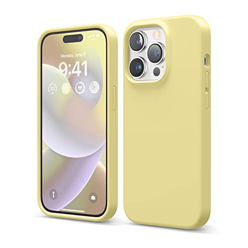 elago Liquid Silicone Case Kompatibel mit iPhone 14 Pro Hülle (6.1"), Hochwertiges Silikon, Ganzkörperschutz - 4 Schichten stoßfeste Handyhülle, kratzfestes weiches Mikrofaserfutter (Gelb) von elago