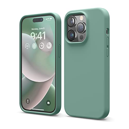 elago Liquid Silicone Case Kompatibel mit iPhone 14 Pro Hülle (6.1"), Hochwertiges Silikon, Ganzkörperschutz - 4 Schichten stoßfeste Handyhülle, kratzfestes weiches Mikrofaserfutter (Nachtgrün) von elago