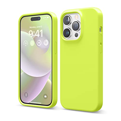 elago Liquid Silicone Case Kompatibel mit iPhone 14 Pro Hülle (6.1"), Hochwertiges Silikon, Ganzkörperschutz - 4 Schichten stoßfeste Handyhülle, kratzfestes weiches Mikrofaserfutter (Neon Gelb) von elago