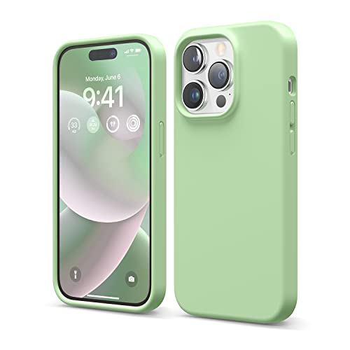 elago Liquid Silicone Case Kompatibel mit iPhone 14 Pro Hülle (6.1"), Hochwertiges Silikon, Ganzkörperschutz - 4 Schichten stoßfeste Handyhülle, kratzfestes weiches Mikrofaserfutter (Pastellgrün) von elago