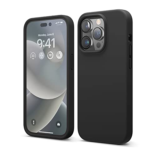 elago Liquid Silicone Case Kompatibel mit iPhone 14 Pro Hülle (6.1"), Hochwertiges Silikon, Ganzkörperschutz - 4 Schichten stoßfeste Handyhülle, kratzfestes weiches Mikrofaserfutter (Schwarz) von elago