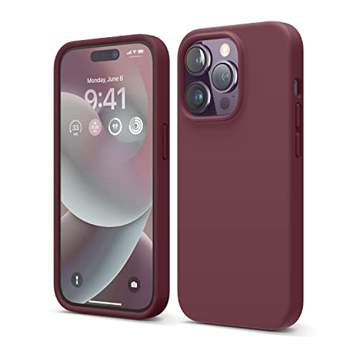 elago Liquid Silicone Case Kompatibel mit iPhone 14 Pro Hülle (6.1"), Hochwertiges Silikon, Ganzkörperschutz - 4 Schichten stoßfeste Handyhülle, kratzfestes weiches Mikrofaserfutter (Weinrot) von elago