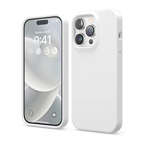 elago Liquid Silicone Case Kompatibel mit iPhone 14 Pro Hülle (6.1"), Hochwertiges Silikon, Ganzkörperschutz - 4 Schichten stoßfeste Handyhülle, kratzfestes weiches Mikrofaserfutter (Weiß) von elago