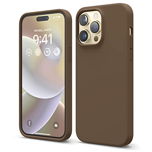 elago Liquid Silicone Case Kompatibel mit iPhone 14 Pro Max Hülle (6.7"), Hochwertiges Silikon, Ganzkörperschutz - 4 Schichten stoßfeste Handyhülle, kratzfestes weiches Mikrofaserfutter (Braun) von elago