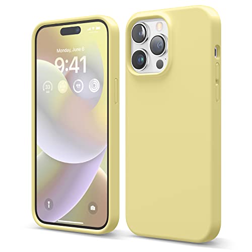 elago Liquid Silicone Case Kompatibel mit iPhone 14 Pro Max Hülle (6.7"), Hochwertiges Silikon, Ganzkörperschutz - 4 Schichten stoßfeste Handyhülle, kratzfestes weiches Mikrofaserfutter (Gelb) von elago