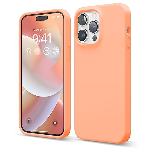 elago Liquid Silicone Case Kompatibel mit iPhone 14 Pro Max Hülle (6.7"), Hochwertiges Silikon, Ganzkörperschutz - 4 Schichten stoßfeste Handyhülle, kratzfestes weiches Mikrofaserfutter (Koralle) von elago