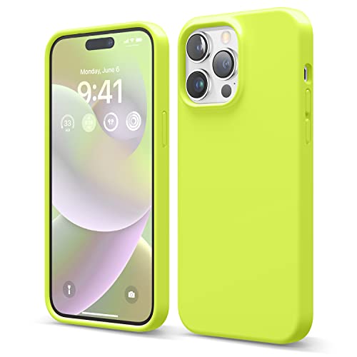 elago Liquid Silicone Case Kompatibel mit iPhone 14 Pro Max Hülle (6.7"), Hochwertiges Silikon, Ganzkörperschutz - 4 Schichten stoßfeste Handyhülle, kratzfestes weiches Mikrofaserfutter (Neon Gelb) von elago