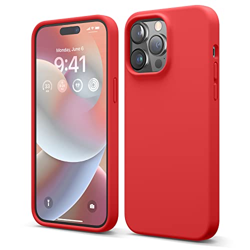 elago Liquid Silicone Case Kompatibel mit iPhone 14 Pro Max Hülle (6.7"), Hochwertiges Silikon, Ganzkörperschutz - 4 Schichten stoßfeste Handyhülle, kratzfestes weiches Mikrofaserfutter (Rot) von elago