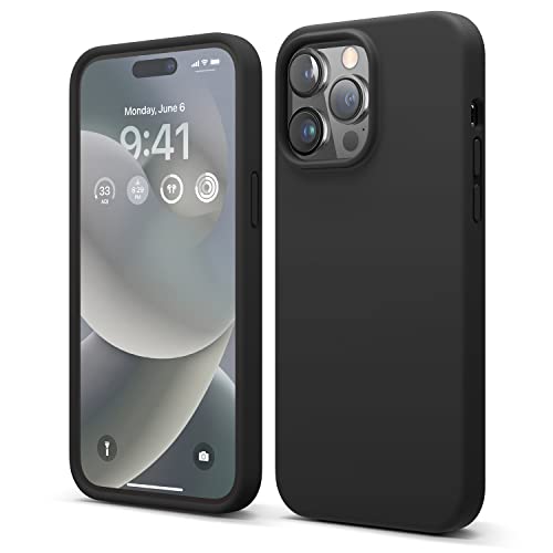 elago Liquid Silicone Case Kompatibel mit iPhone 14 Pro Max Hülle (6.7"), Hochwertiges Silikon, Ganzkörperschutz - 4 Schichten stoßfeste Handyhülle, kratzfestes weiches Mikrofaserfutter (Schwarz) von elago