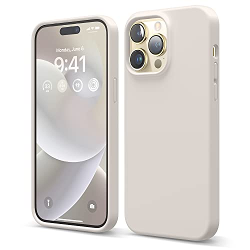 elago Liquid Silicone Case Kompatibel mit iPhone 14 Pro Max Hülle (6.7"), Hochwertiges Silikon, Ganzkörperschutz - 4 Schichten stoßfeste Handyhülle, kratzfestes weiches Mikrofaserfutter (Taupe) von elago