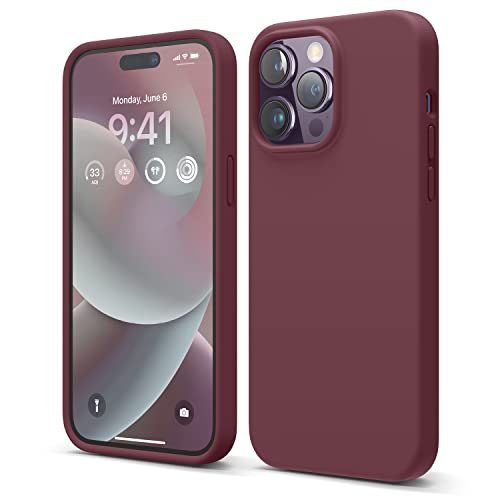 elago Liquid Silicone Case Kompatibel mit iPhone 14 Pro Max Hülle (6.7"), Hochwertiges Silikon, Ganzkörperschutz - 4 Schichten stoßfeste Handyhülle, kratzfestes weiches Mikrofaserfutter (Weinrot) von elago