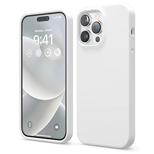 elago Liquid Silicone Case Kompatibel mit iPhone 14 Pro Max Hülle (6.7"), Hochwertiges Silikon, Ganzkörperschutz - 4 Schichten stoßfeste Handyhülle, kratzfestes weiches Mikrofaserfutter (Weiß) von elago