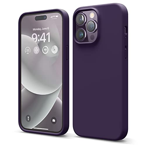 elago Liquid Silicone Case Kompatibel mit iPhone 14 Pro Max Hülle (6.7"), Hochwertiges Silikon, Ganzkörperschutz - 4 Schichten stoßfeste Handyhülle, kratzfestes weiches Mikrofaserfutter (Dunkellila) von elago