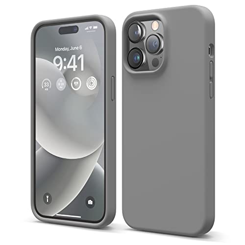 elago Liquid Silicone Case Kompatibel mit iPhone 14 Pro Max Hülle (6.7"), Hochwertiges Silikon, Ganzkörperschutz - 4 Schichten stoßfeste Handyhülle, kratzfestes weiches Mikrofaserfutter (Dunkelgrau) von elago
