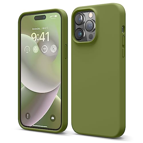 elago Liquid Silicone Case Kompatibel mit iPhone 14 Pro Max Hülle (6.7"), Hochwertiges Silikon, Ganzkörperschutz - 4 Schichten stoßfeste Handyhülle, kratzfestes weiches Mikrofaserfutter (Zenderngrün) von elago