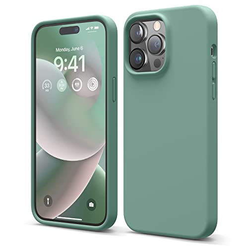 elago Liquid Silicone Case Kompatibel mit iPhone 14 Pro Max Hülle (6.7"), Hochwertiges Silikon, Ganzkörperschutz - 4 Schichten stoßfeste Handyhülle, kratzfestes weiches Mikrofaserfutter (Nachtgrün) von elago