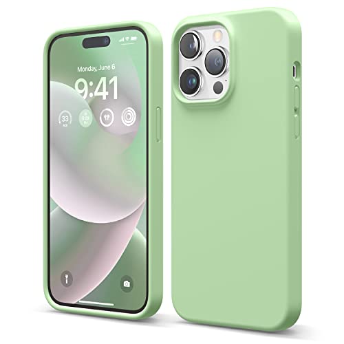 elago Liquid Silicone Case Kompatibel mit iPhone 14 Pro Max Hülle (6.7"), Hochwertiges Silikon, Ganzkörperschutz - 4 Schichten stoßfeste Handyhülle, kratzfestes weiches Mikrofaserfutter (Pastellgrün) von elago