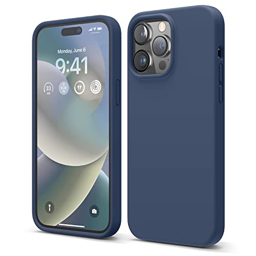 elago Liquid Silicone Case Kompatibel mit iPhone 14 Pro Max Hülle (6.7"), Hochwertiges Silikon, Ganzkörperschutz - 4 Schichten stoßfeste Handyhülle, kratzfestes weiches Mikrofaserfutter (Dunkelblau) von elago