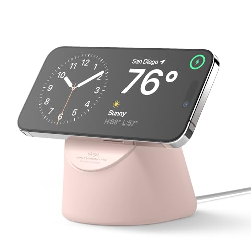 elago MS1 Ladestation Kompatibel mit MagSafe Ladegerät, Premium Ständer Kompatibel mit iPhone 16, 15, 14, 13, 12 Serie, Designed für Standby-Modus (ios 17) [Ladegerät Nicht enthalten] (Sandrosa) von elago