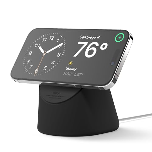 elago MS1 Ladestation Kompatibel mit MagSafe Ladegerät, Premium Ständer Kompatibel mit iPhone 16, 15, 14, 13, 12 Serie, Designed für Standby-Modus (ios 17) [Ladegerät Nicht enthalten] (Schwarz) von elago