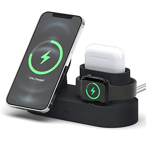 elago MS2 Ladestation Kompatibel mit MagSafe Ladegerät, Kompatibel mit iPhone 16/15/14/13/12, Kompatibel mit AirPods 4/3/Pro 2/Pro, Kompatibel mit Apple Watch [Ladegerät Nicht enthalten] (Schwarz) von elago