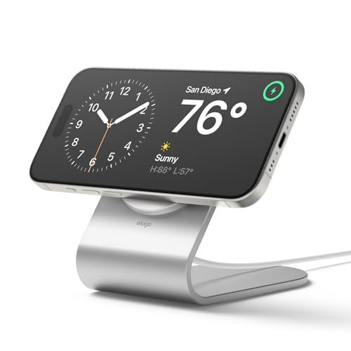 elago MS3 Ladestation Kompatibel mit MagSafe, Aluminium Ständer Kompatibel mit iPhone 16, 15, 14, 13, 12 Serie, Designed für Standby-Modus (ios 17) [Ladegerät Nicht enthalten] (Silber) von elago