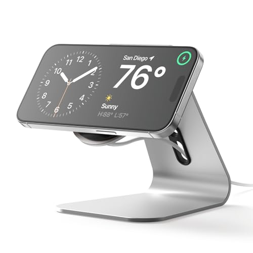 elago MS4 Ladestation Kompatibel mit MagSafe, Aluminium Ständer Kompatibel mit iPhone 16, 15, 14, 13, 12 Serie, Designed für Standby-Modus (ios 17) [Ladegerät Nicht enthalten] (Silber) von elago