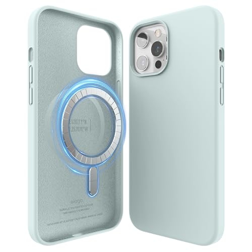 elago Magnetic Silikon-Hülle Case Kompatibel mit iPhone 12 Pro Max 6,7 Zoll - Eingebaute Magnete, Kompatibel mit MagSafe Zubehör (Mint) von elago