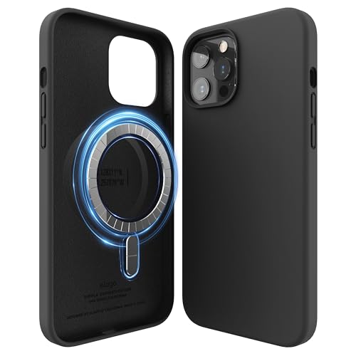 elago Magnetic Silikon-Hülle Case Kompatibel mit iPhone 12 Pro Max 6,7 Zoll - Eingebaute Magnete, Kompatibel mit MagSafe Zubehör (Schwarz) von elago