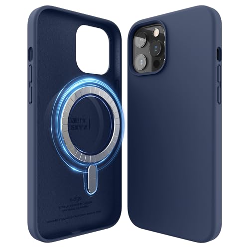 elago Magnetic Silikon-Hülle Case Kompatibel mit iPhone 12 und Kompatibel mit iPhone 12 Pro 6,1 Zoll - Eingebaute Magnete, Kompatibel mit MagSafe Zubehör (Dunkelblau) von elago