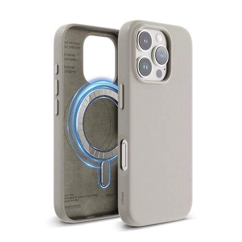 elago Magnetisch Leder Hülle Kompatibel mit iPhone 16 Pro Hülle 6,3 Zoll, Kompatibel mit Allen MagSafe Zubehör, Eingebaute Magnete, Veganes Leder, Stöße, Wasserfest (Hellgrau) von elago