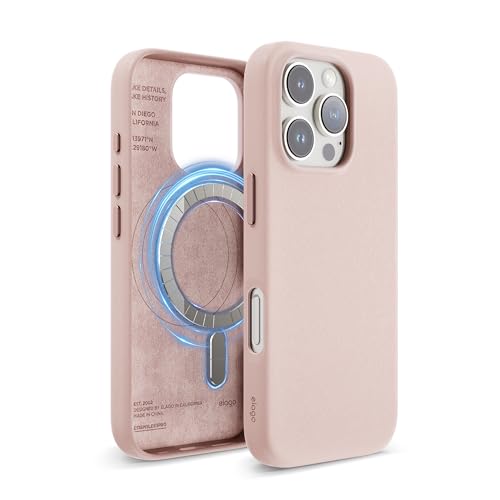 elago Magnetisch Leder Hülle Kompatibel mit iPhone 16 Pro Hülle 6,3 Zoll, Kompatibel mit Allen MagSafe Zubehör, Eingebaute Magnete, Veganes Leder, Stöße, Wasserfest (Lovely Rosa) von elago