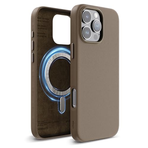 elago Magnetisch Leder Hülle Kompatibel mit iPhone 16 Pro Max Hülle 6,9 Zoll, Kompatibel mit Allen MagSafe Zubehör, Eingebaute Magnete, Veganes Leder, Stöße, Wasserfest (Braun) von elago