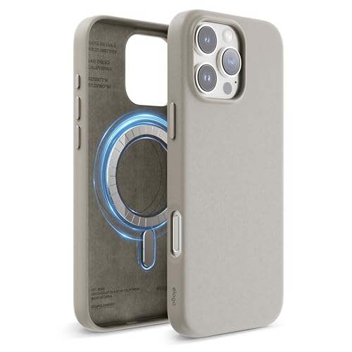 elago Magnetisch Leder Hülle Kompatibel mit iPhone 16 Pro Max Hülle 6,9 Zoll, Kompatibel mit Allen MagSafe Zubehör, Eingebaute Magnete, Veganes Leder, Stöße, Wasserfest (Hellgrau) von elago
