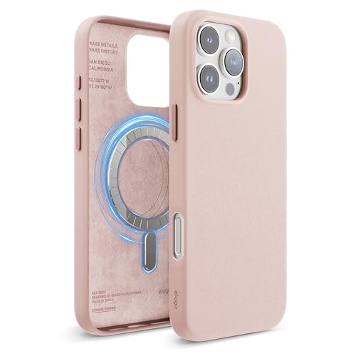 elago Magnetisch Leder Hülle Kompatibel mit iPhone 16 Pro Max Hülle 6,9 Zoll, Kompatibel mit Allen MagSafe Zubehör, Eingebaute Magnete, Veganes Leder, Stöße, Wasserfest (Lovely Rosa) von elago