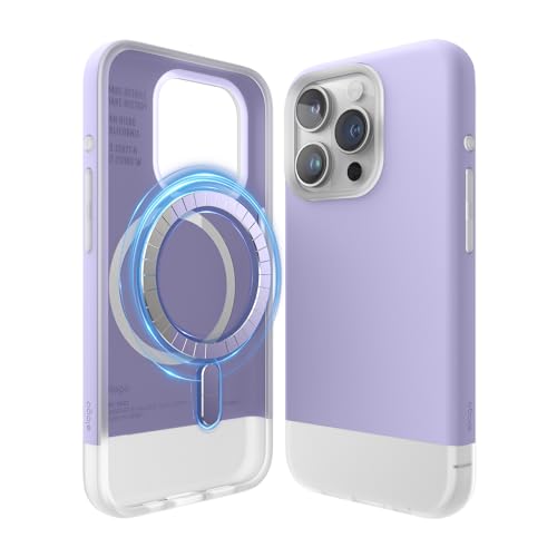 elago Magnetische Glide Hülle Kompatibel mit iPhone 15 Pro Hülle, Kompatibel mit MagSafe, Zweifarbiges Design, Ganzkörper-Schutzhülle [PC + TPU], Verbesserter Kamera Schutz (Violett/Transparent) von elago