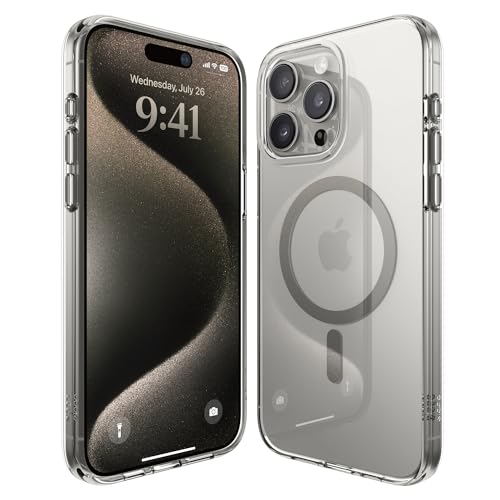 elago Magnetische Hybrid Transparent Hülle Kompatibel mit iPhone 15 Pro Max Hülle, Kompatibel mit MagSafe, PC+TPU Technologie, US Military Grade Fallschutz, Reduzierte Vergilbung (Mittelgrau) von elago