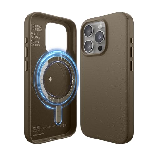 elago Magnetische Lederhülle Kompatibel mit iPhone 15 Pro Hülle, Kompatibel mit MagSafe, Premium Veganes PU-Leder, Integrierte Starke Magnete, Rundumschutz [5-Lagen-Struktur] (Braun) von elago