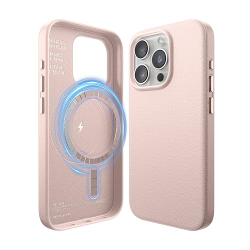 elago Magnetische Lederhülle Kompatibel mit iPhone 15 Pro Hülle, Kompatibel mit MagSafe, Premium Veganes PU-Leder, Integrierte Starke Magnete, Rundumschutz [5-Lagen-Struktur] (Lovely Rosa) von elago