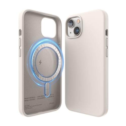 elago Magnetische Silikonhülle Kompatibel mit iPhone 13 Hülle (6.1") Kompatibel mit MagSafe, Eingebaute Magnete, Hochwertiges Silikon, Schutzhülle, Kompatibel mit MagSafe Zubehör (Taupe) von elago