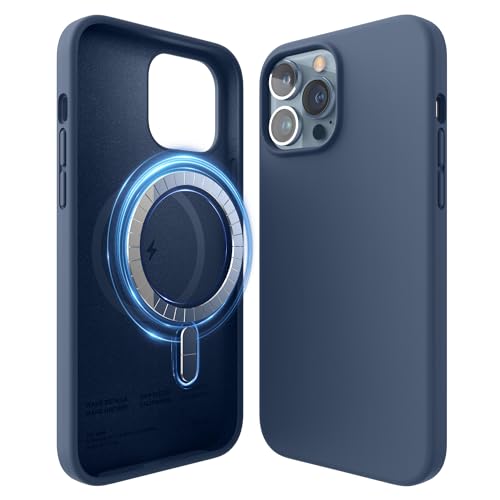 elago Magnetische Silikonhülle Kompatibel mit iPhone 13 Pro Max Hülle (6.7") Kompatibel mit MagSafe, Eingebaute Magnete, Hochwertiges Silikon, Schutzhülle, Kompatibel mit MagSafe Zubehör (Dunkelblau) von elago