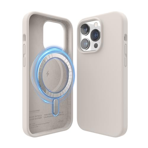 elago Magnetische Silikonhülle Kompatibel mit iPhone 14 Pro Hülle (6.1"), Kompatibel mit MagSafe Alles Zubehör, Eingebaute Magnete, Premium Flüssigsilikon, Schutzhülle (Taupe) von elago