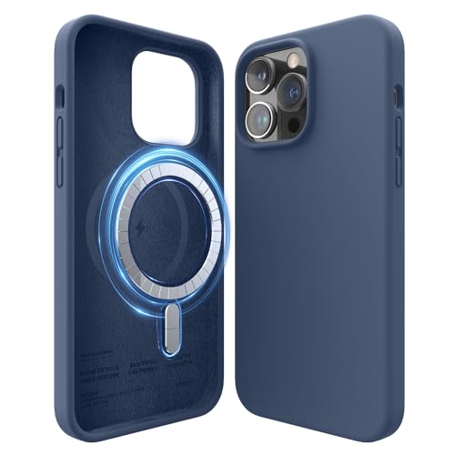 elago Magnetische Silikonhülle Kompatibel mit iPhone 14 Pro Max Hülle (6.7"), Kompatibel mit MagSafe Alles Zubehör, Eingebaute Magnete, Premium Flüssigsilikon, Schutzhülle (Dunkelblau) von elago