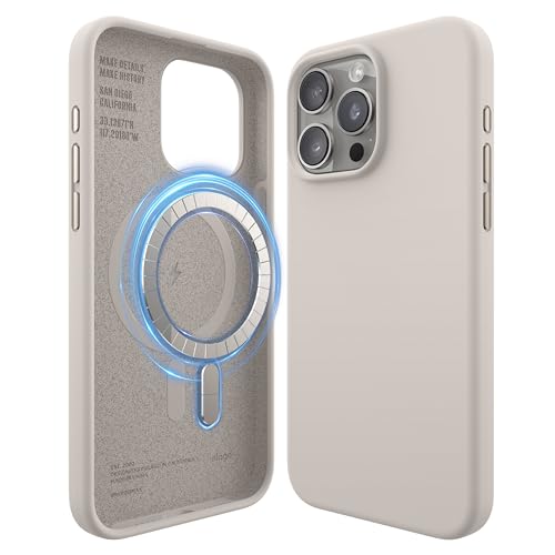 elago Magnetische Silikonhülle Kompatibel mit iPhone 15 Pro Max Hülle, Kompatibel mit MagSafe Alles Zubehör, Integrierte Magnet, Premium Silikon, Ganzkörper Schutzhülle [5 Lagige Struktur] (Taupe) von elago