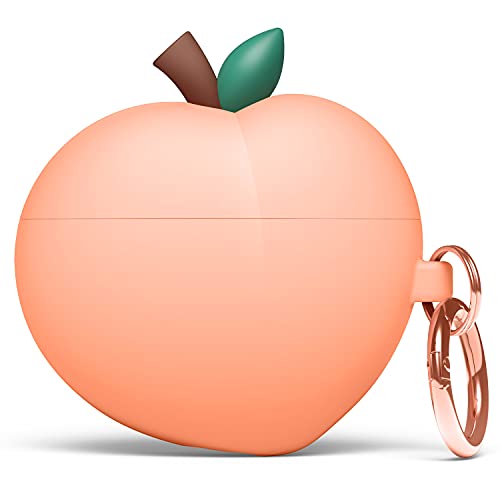 elago Peach Hülle Kompatibel mit AirPods 3 Case - Niedliches 3D Pfirsich Design Case mit Schlüsselanhänger, unterstützt drahtloses Laden, voller Schutz, Robustes Silikon, großer Fallschutz (Pfirsich) von elago