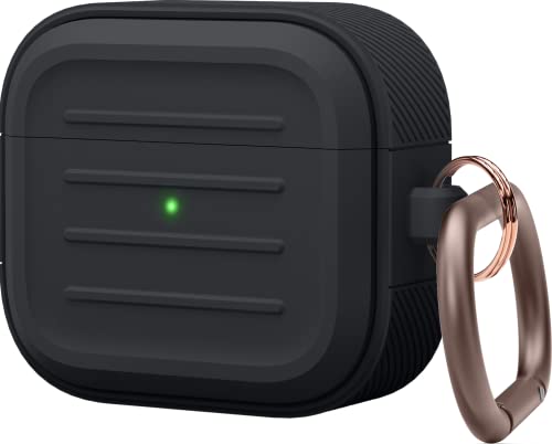 elago Schutzhülle mit Schlüsselanhänger, kompatibel mit AirPods 3 – unterstützt kabelloses Wiederaufladen, stoßfest und bietet umfassenden Schutz (schwarz) von elago