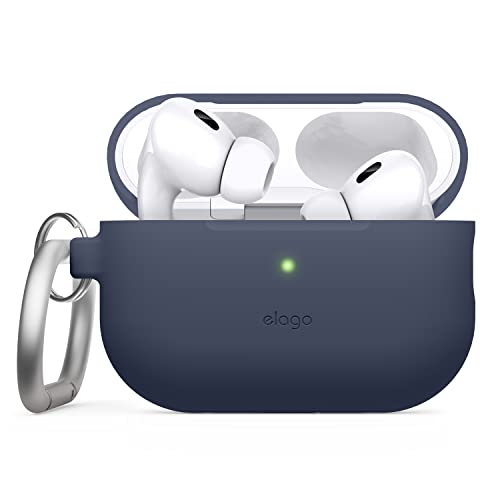 elago Silikonhülle Kompatibel mit Apple AirPods Pro 2. Generation Case, Schutzhülle mit Schlüsselanhänger, Sichtbare Front-LED, Unterstützt Drahtloses Aufladen (Dunkelblau) von elago