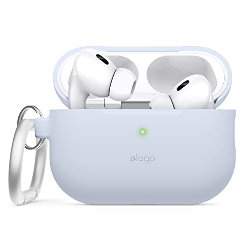 elago Silikonhülle Kompatibel mit Apple AirPods Pro 2. Generation Case, Schutzhülle mit Schlüsselanhänger, Sichtbare Front-LED, Unterstützt Drahtloses Aufladen (Hellblau) von elago