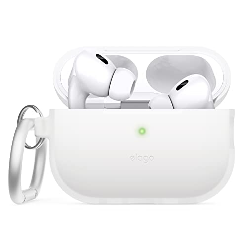 elago Silikonhülle Kompatibel mit Apple AirPods Pro 2. Generation Case, Schutzhülle mit Schlüsselanhänger, Sichtbare Front-LED, Unterstützt Drahtloses Aufladen (Nachtleuchtendes Blau) von elago